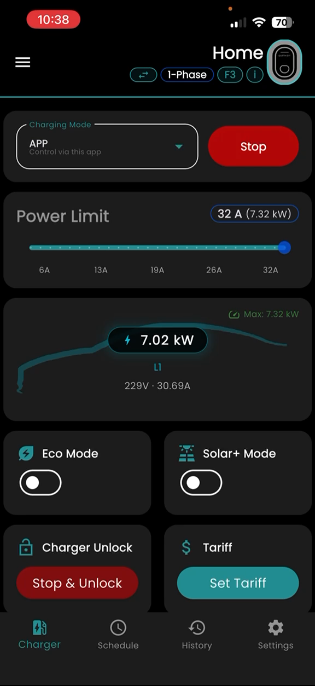 Earth EV app charger screen